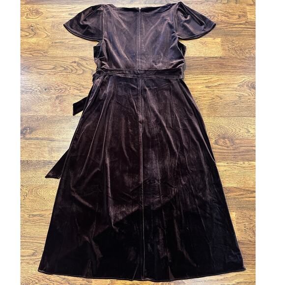 DKNY Women's Velvet Faux Wrap Midi Dress - Brown - Size 12 Elegant Style - Picture 2 of 9